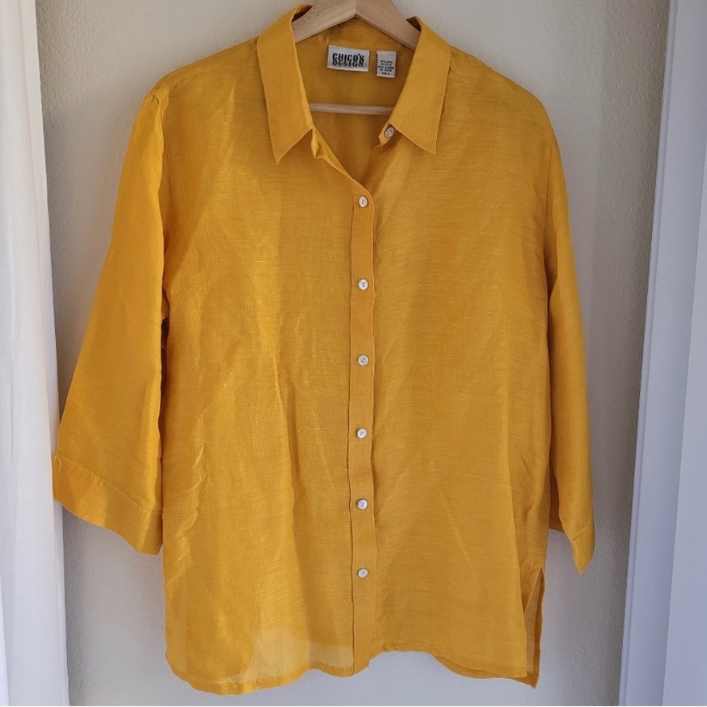 Chico’s Vintage Linen button down shirt yellow